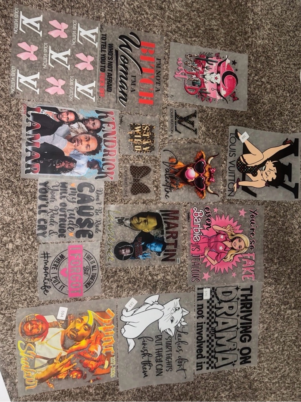 Assorted DTFs Vinyl Decals - Mixed Pink, Black, White Designs